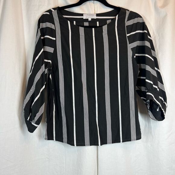Veronika Maine striped 3/4 sleeve Blouse Color block black white - Picture 1 of 6